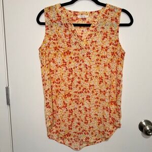 Maurices Floral Tank Top Women XS Orange Excellent V-Neck Sleeveless Blouse